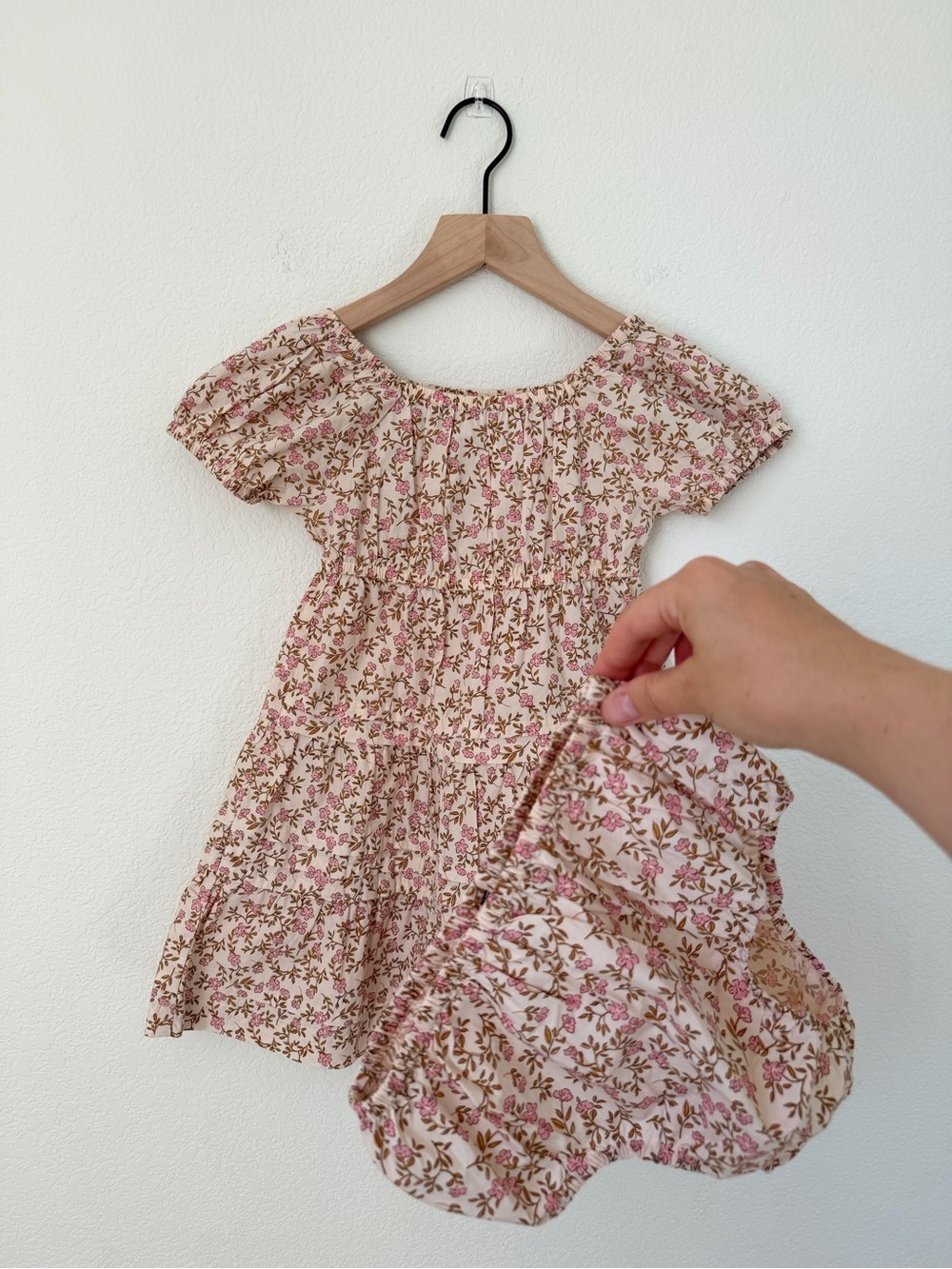 Quince Girls' Peach Floral Smocked Tiered Dress 3T